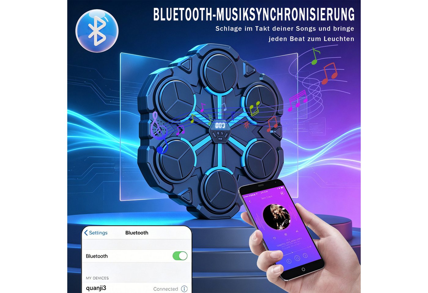 AKKEE Boxsack Boxmaschine Kinder Bluetooth Music Boxing Machine mit Handschuhen, 9 Trainingsmodi Mit LED-Anzeige 500mah Bild 4