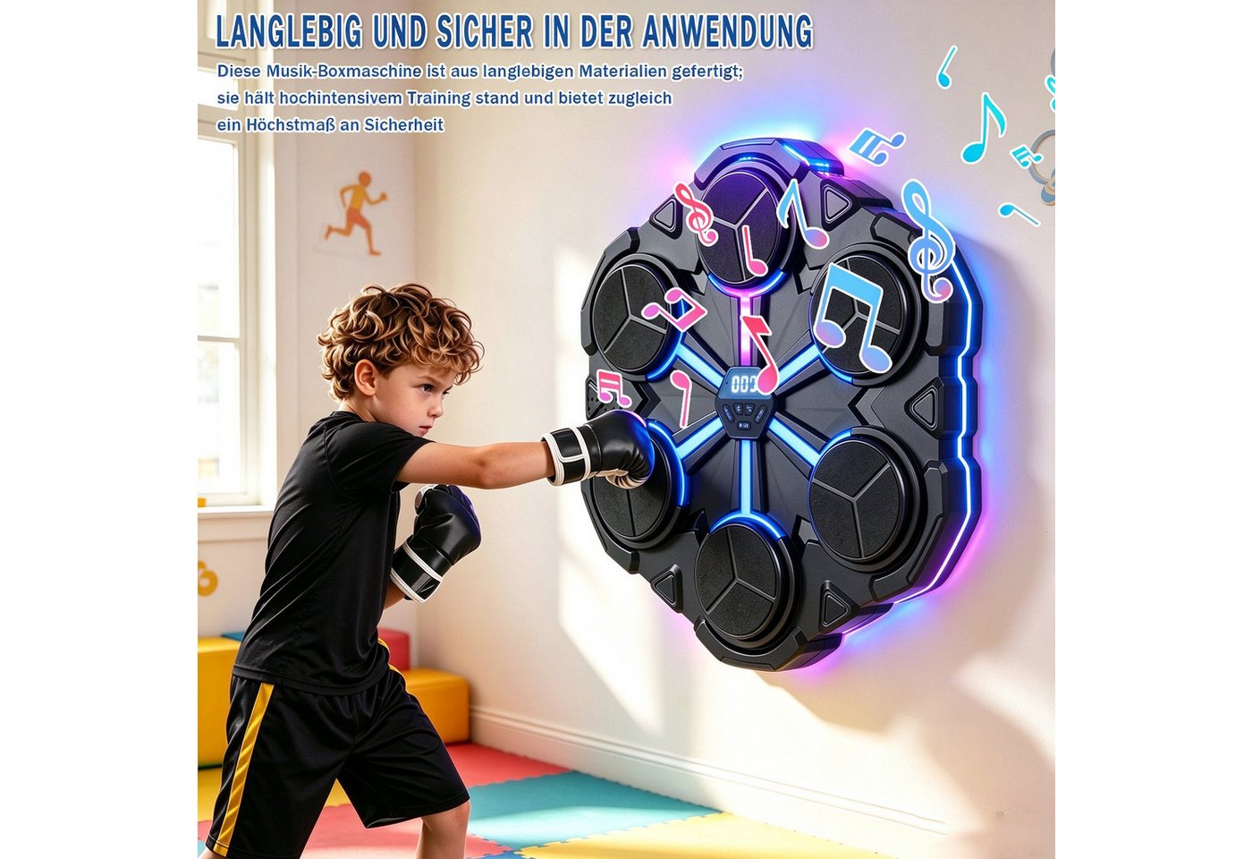 AKKEE Boxsack Boxmaschine Kinder Bluetooth Music Boxing Machine mit Handschuhen, 9 Trainingsmodi Mit LED-Anzeige 500mah Bild 5