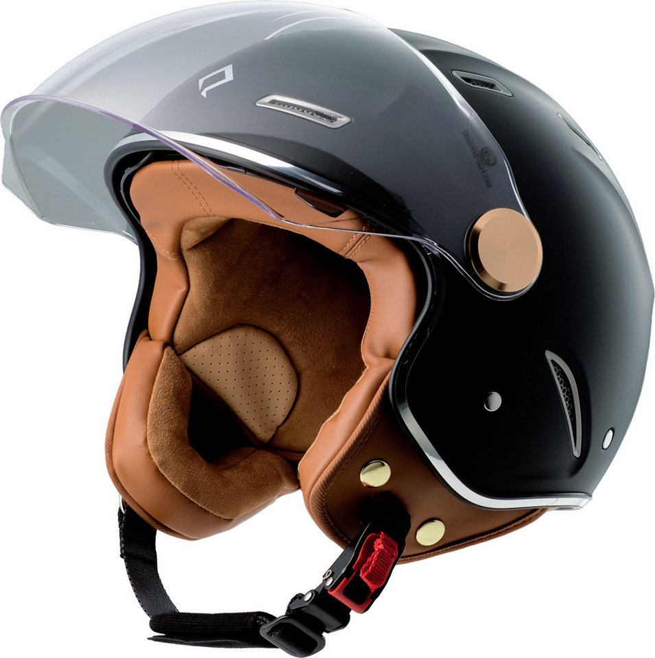 Burnout Motorradhelm Jethelm Retro Look, Sonnenvisier Klarsichtvisier, ECE 22.10