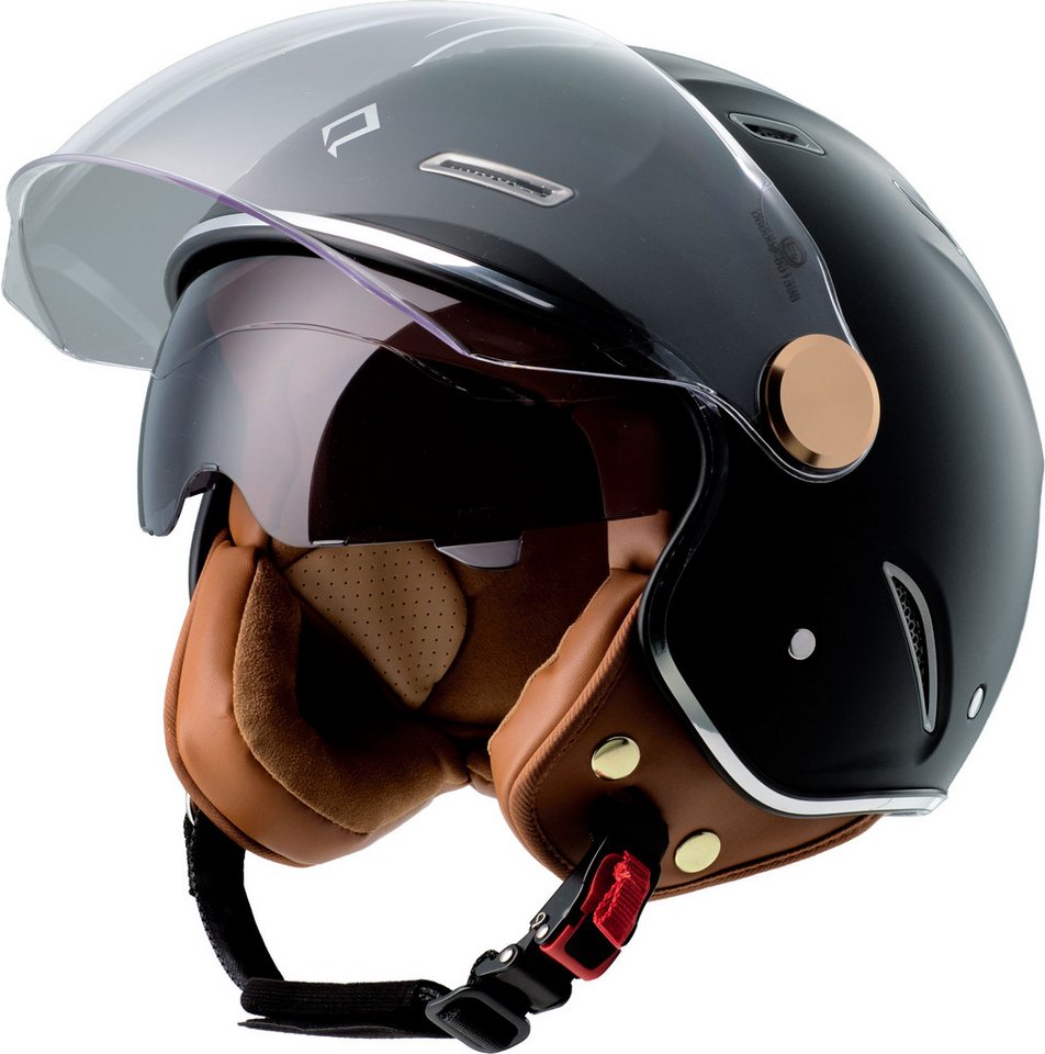Burnout Motorradhelm Jethelm Retro Look, Sonnenvisier Klarsichtvisier, ECE 22.10 Bild 3