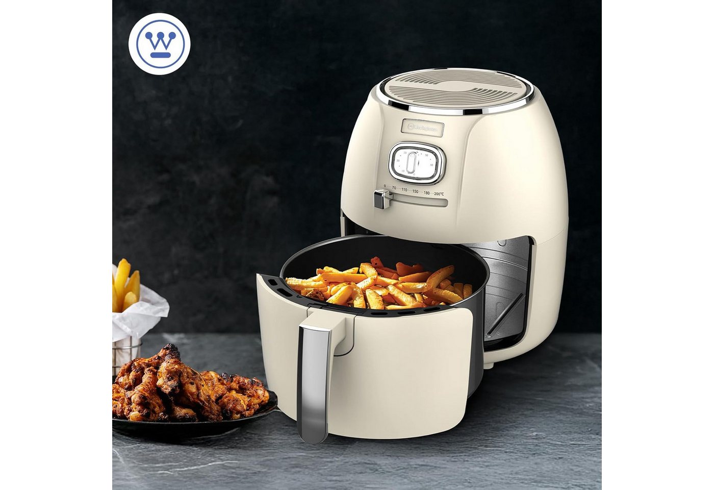 Westinghouse Heißluftfritteuse Retro-Serie 4 l 1500 W mit Digital-Timer, 1500,00 W, digitaler Timer, Antihaftkorb, spülmaschinengeeignete Teile