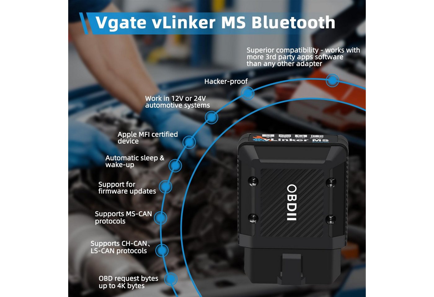 Vgate OBD2-Diagnosegerät Vgate vLinker MS Bluetooth MFI OBD2 Diagnosegerät Fehlercodeleser