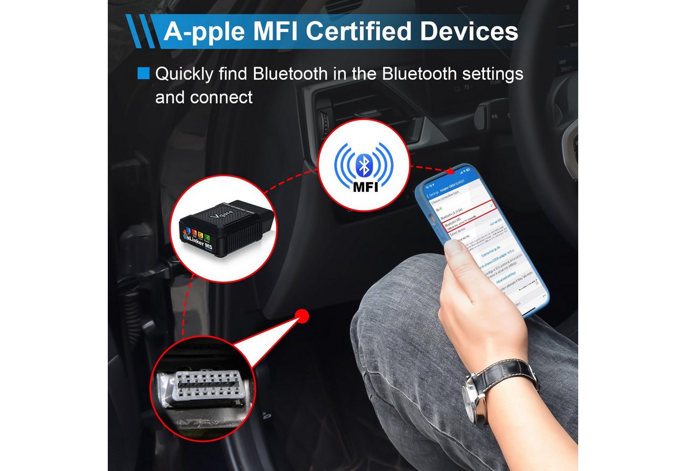 Vgate OBD2-Diagnosegerät Vgate vLinker MS Bluetooth MFI OBD2 Diagnosegerät Fehlercodeleser Bild 3