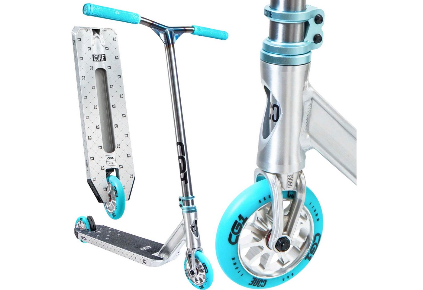 Core Action Sports Stuntscooter CORE CG1 Stunt-Scooter Park H=81cm Silber Gebürstet / Türkis Bild 2