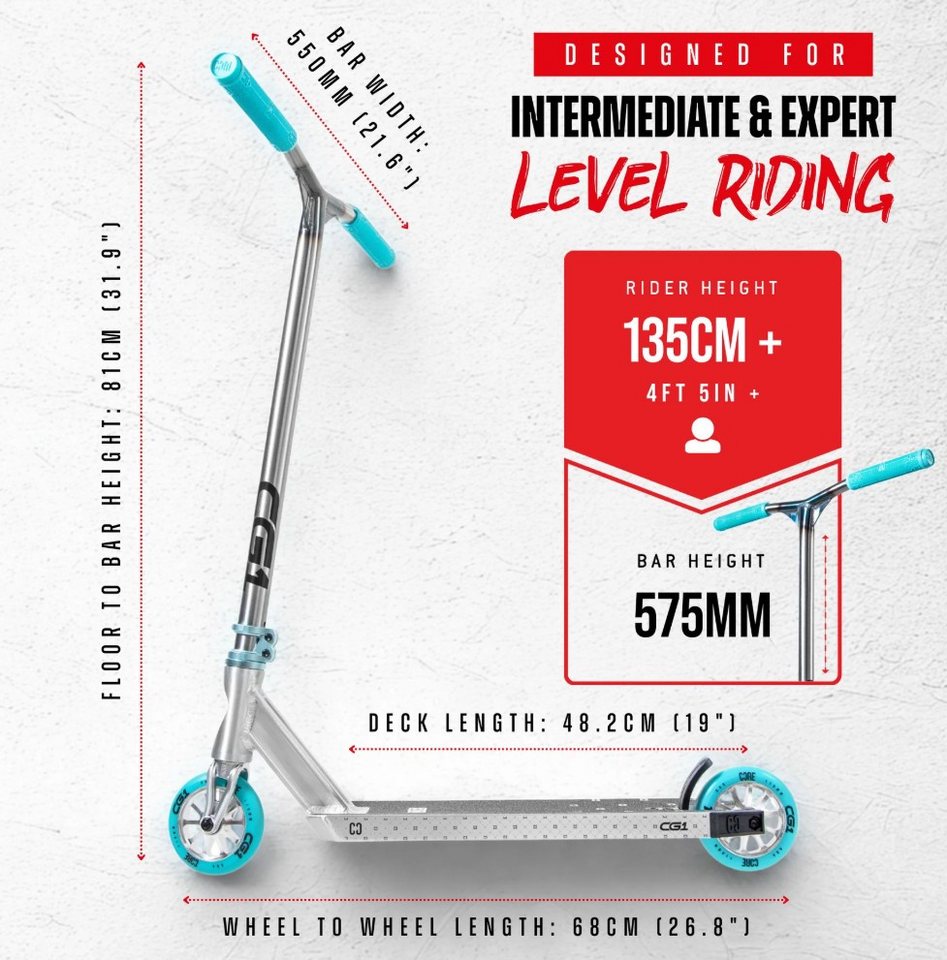 Core Action Sports Stuntscooter CORE CG1 Stunt-Scooter Park H=81cm Silber Gebürstet / Türkis Bild 4