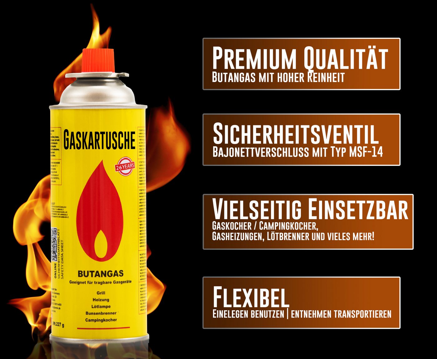 TruWare Gaskartusche 227g Typ MSF-1A – Universal Ventilkartusche mit Bajonettverschluss, Zubehör für für Campingkocher, Gaskocher & Outdoor-Heizgeräte, 28 St. Bild 4