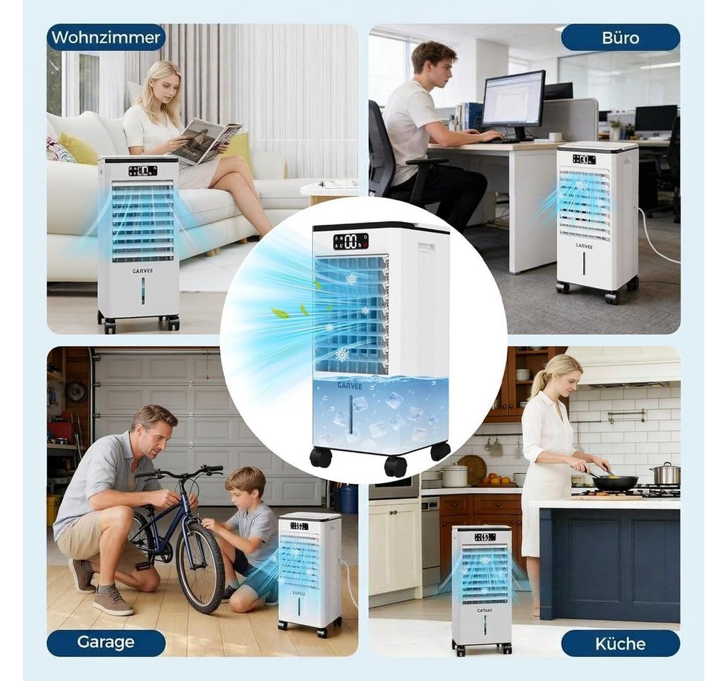 GarveeMore Ventilatorkombigerät Tragbare leise Klimaanlage 3in1,energiesparender Lüfter Luftbefeuchter, Tragbare leise,3 Geschwindigkeiten,12h Timer,120° Oszillation Bild 3