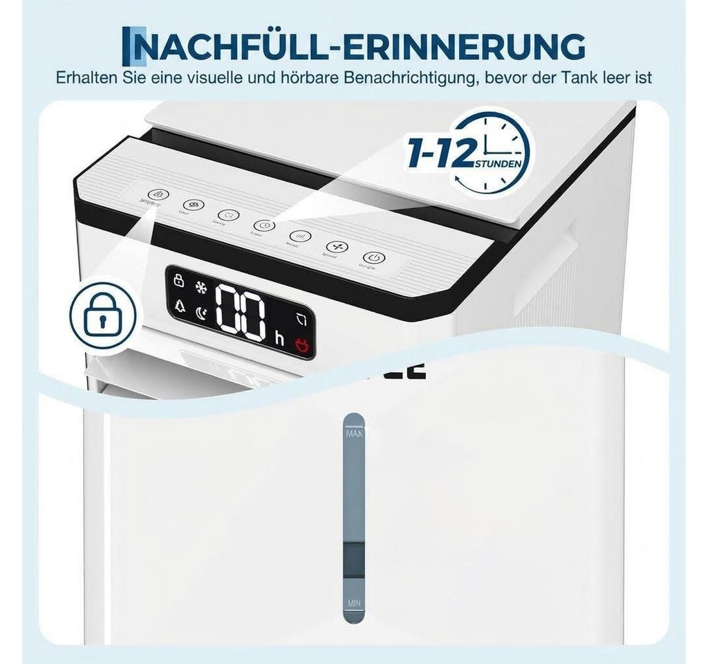 GarveeMore Ventilatorkombigerät Tragbare leise Klimaanlage 3in1,energiesparender Lüfter Luftbefeuchter, Tragbare leise,3 Geschwindigkeiten,12h Timer,120° Oszillation Bild 4