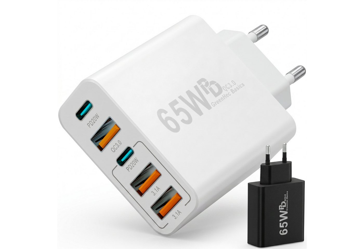 GreenHec 65w USB C Ladegerät iPhone Samsung Netzteil Charger Mehrfach Schnelllade-Gerät (50 mA, Spar-Set, 65w Penta Charger, Schnellladegerät multi Netzstecker 17 16 15 14 13 12 11 Pro Max Air) Bild 4