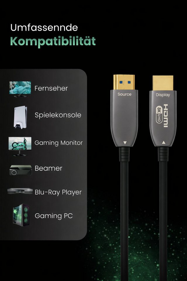 ProfiPatch ProfiPatch HDMI Glasfaserkabel 8K60Hz 20m schwarz 4K120Hz Goldkontakt HDMI-Kabel, (2000 cm) Bild 3