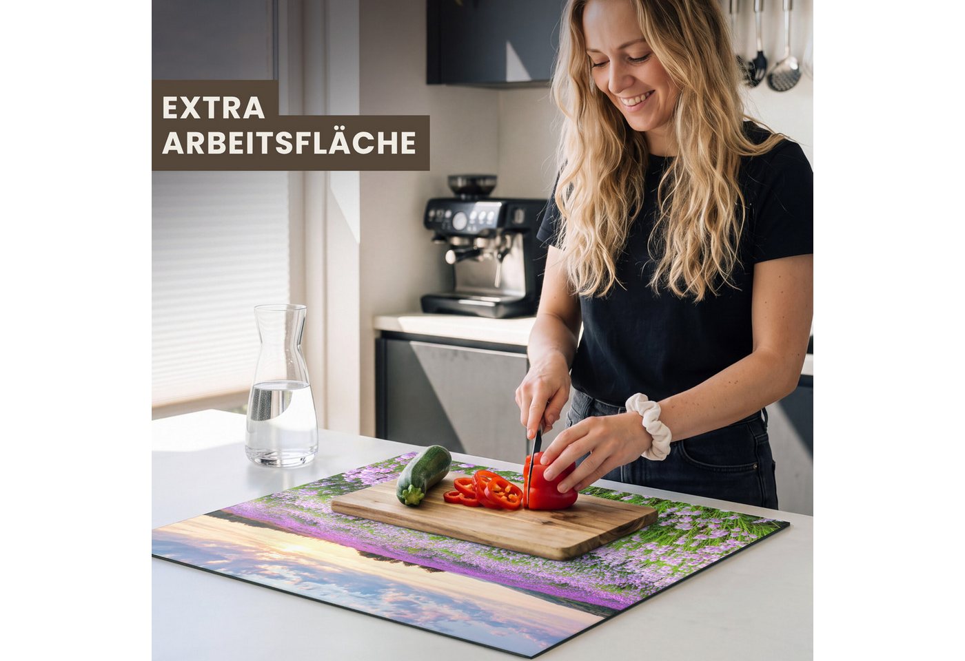 MuchoWow Herd-Abdeckplatte Lavendel - Blumen - Sonnenuntergang - Lila - Wiese, Vinyl, (1 tlg), Abdeckplatte für Ceranfeld, Herd Inductionsmatte, 57.6x51.6 cm Bild 4