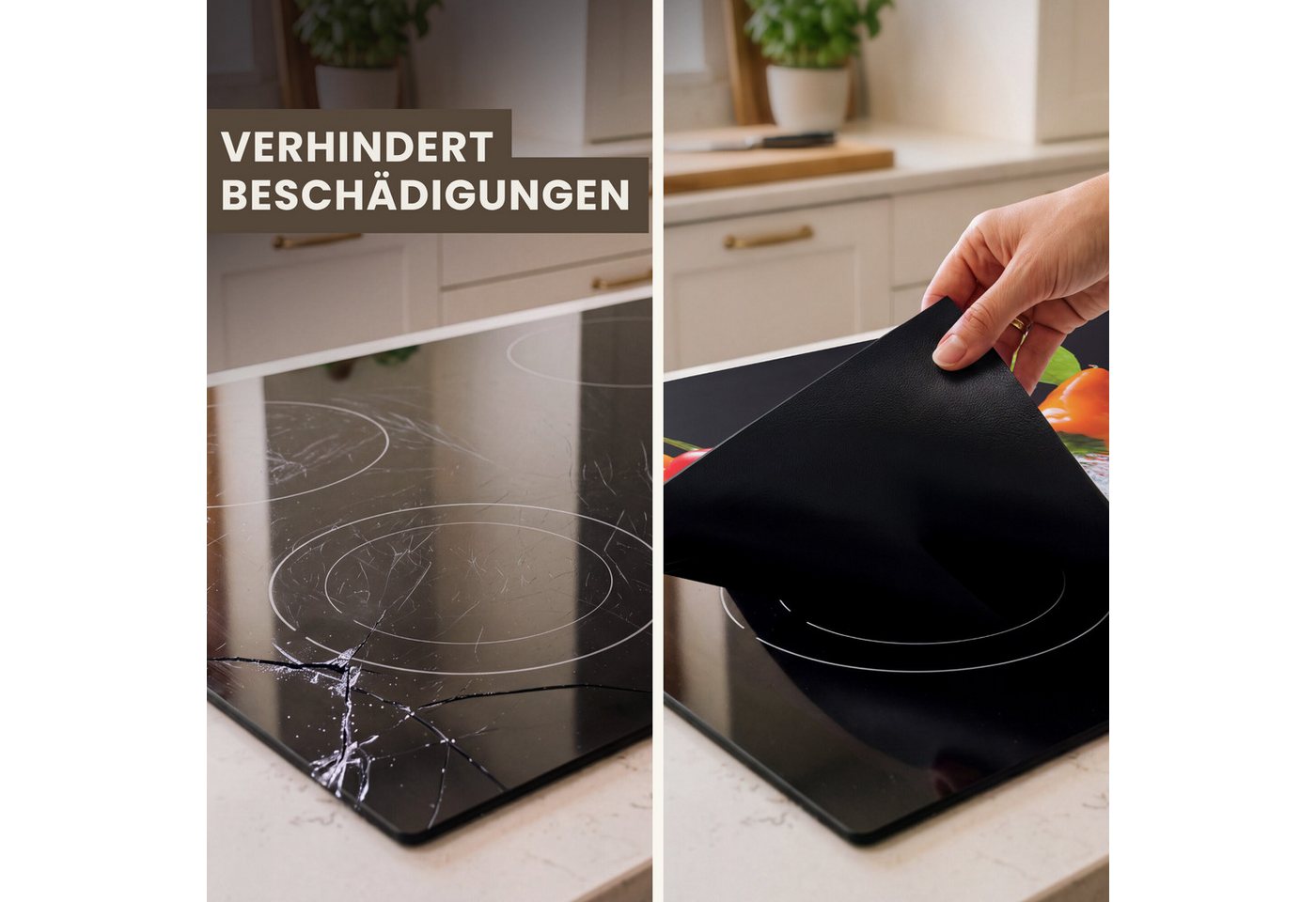 MuchoWow Herd-Abdeckplatte Paprika - Schwarz - Gemüse - Wasser - Blatt, Vinyl, (1 tlg), Abdeckplatte für Ceranfeld, Herd Inductionsmatte, 57.6x51.6 cm Bild 3