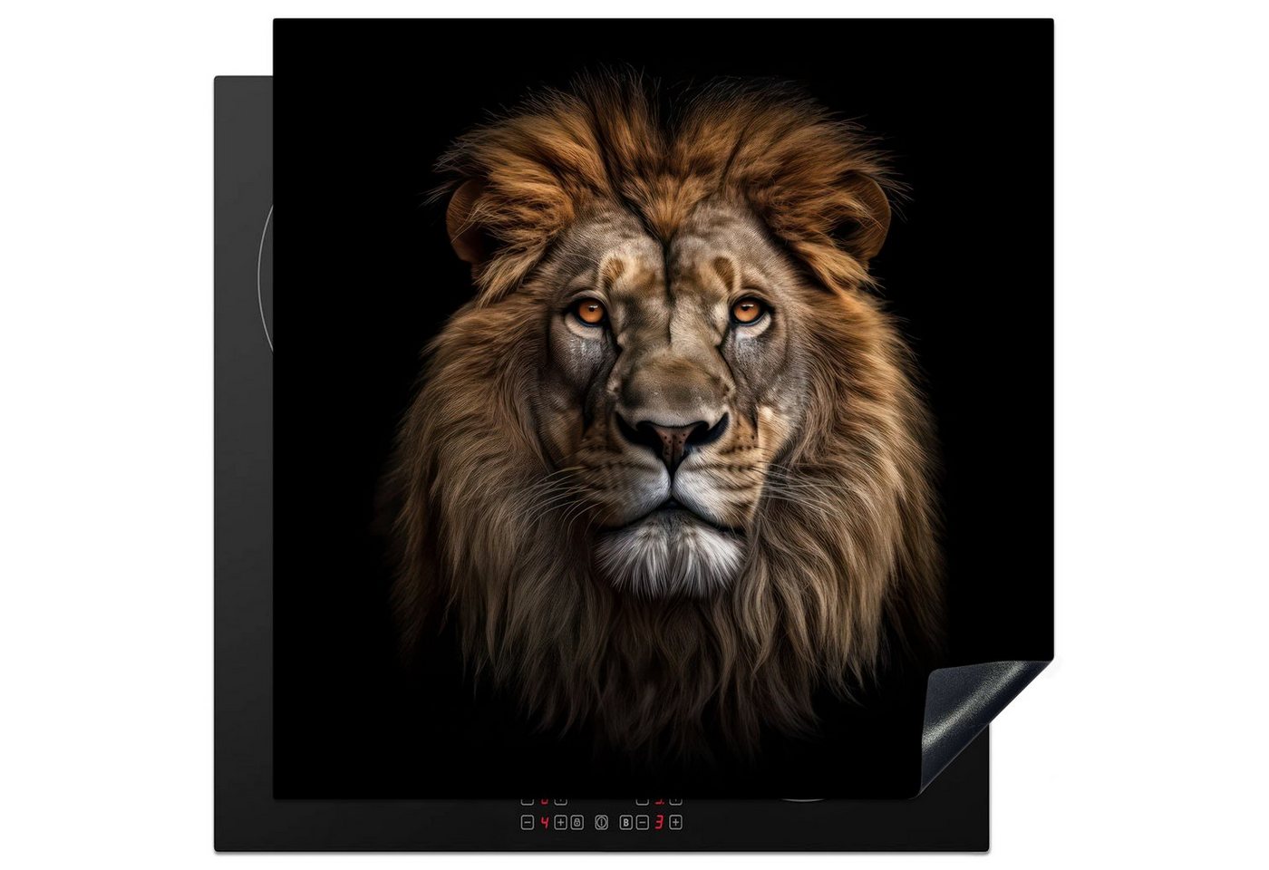 MuchoWow Herd-Abdeckplatte Löwe - Porträt - Tiere - Schwarz, Vinyl, (1 tlg), Cerankochfeld Abdeckung, Herd Abdeckplatten Vinyl, 58x59 cm