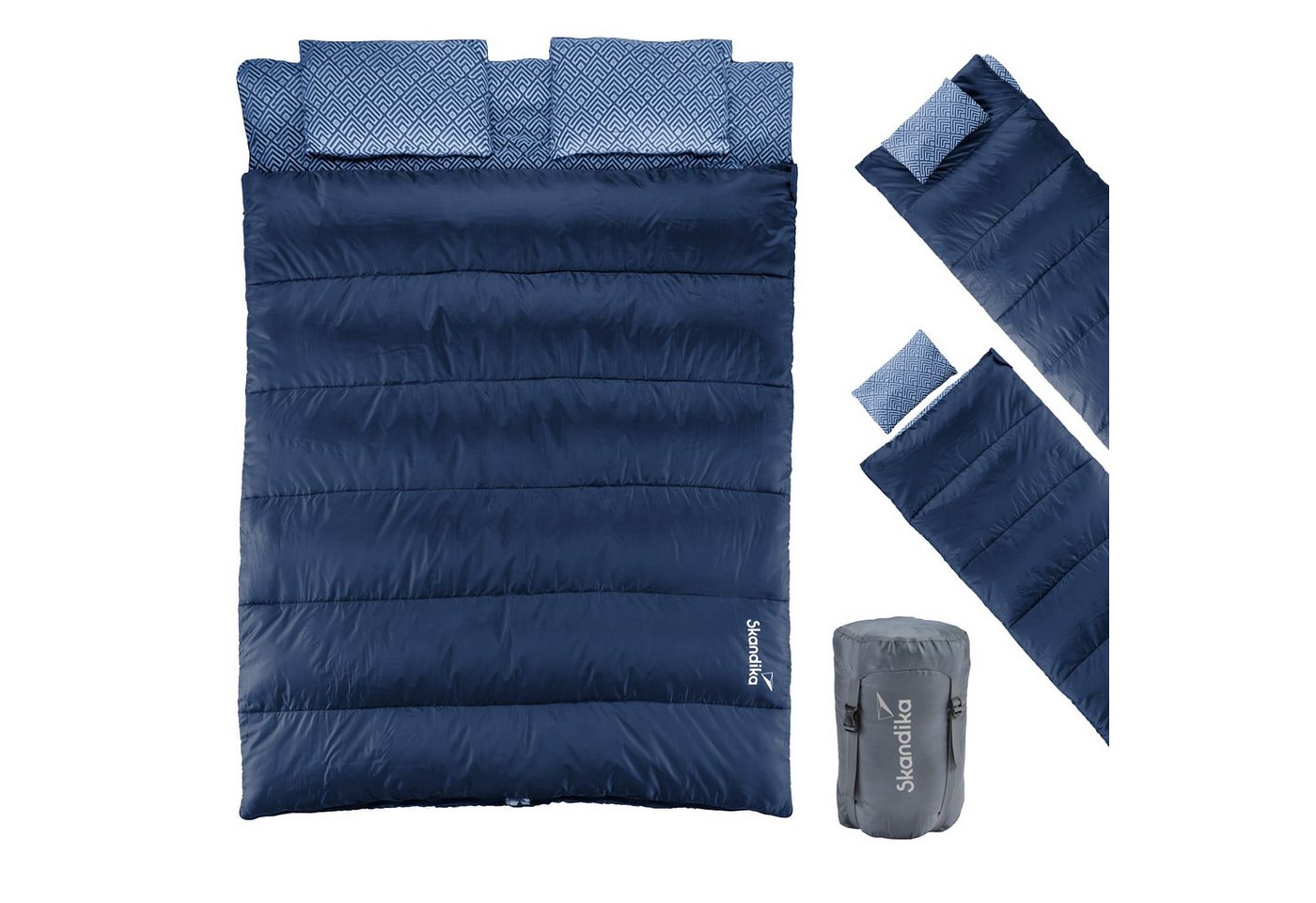 Skandika Schlafsack Iceland Double Flanell, 3 Jahreszeiten, 100% Baumwolle, Kissen (2-Wege-Reißverschluss mit Kälteschutz, Stoffsteg, Webbandklemmschutz), Waschmaschinenfest, 220 x 150 cm, Deckenschlafsack/Familienschlafsack Bild 4