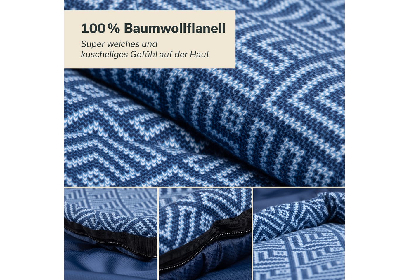 Skandika Schlafsack Iceland Double Flanell, 3 Jahreszeiten, 100% Baumwolle, Kissen (2-Wege-Reißverschluss mit Kälteschutz, Stoffsteg, Webbandklemmschutz), Waschmaschinenfest, 220 x 150 cm, Deckenschlafsack/Familienschlafsack Bild 5