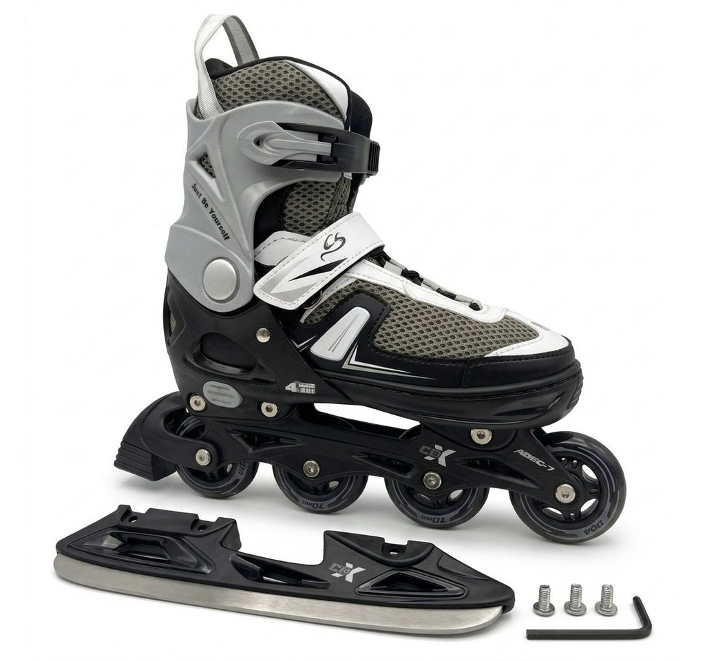 Cox Swain Inlineskates Cox Swain Push 2in1 Inliner & Schlittschuhe S 33-36, (2-St), Mitwachsende Kombi-Skates mit PU-Rollen, ABEC 7 & Edelstahlkufen