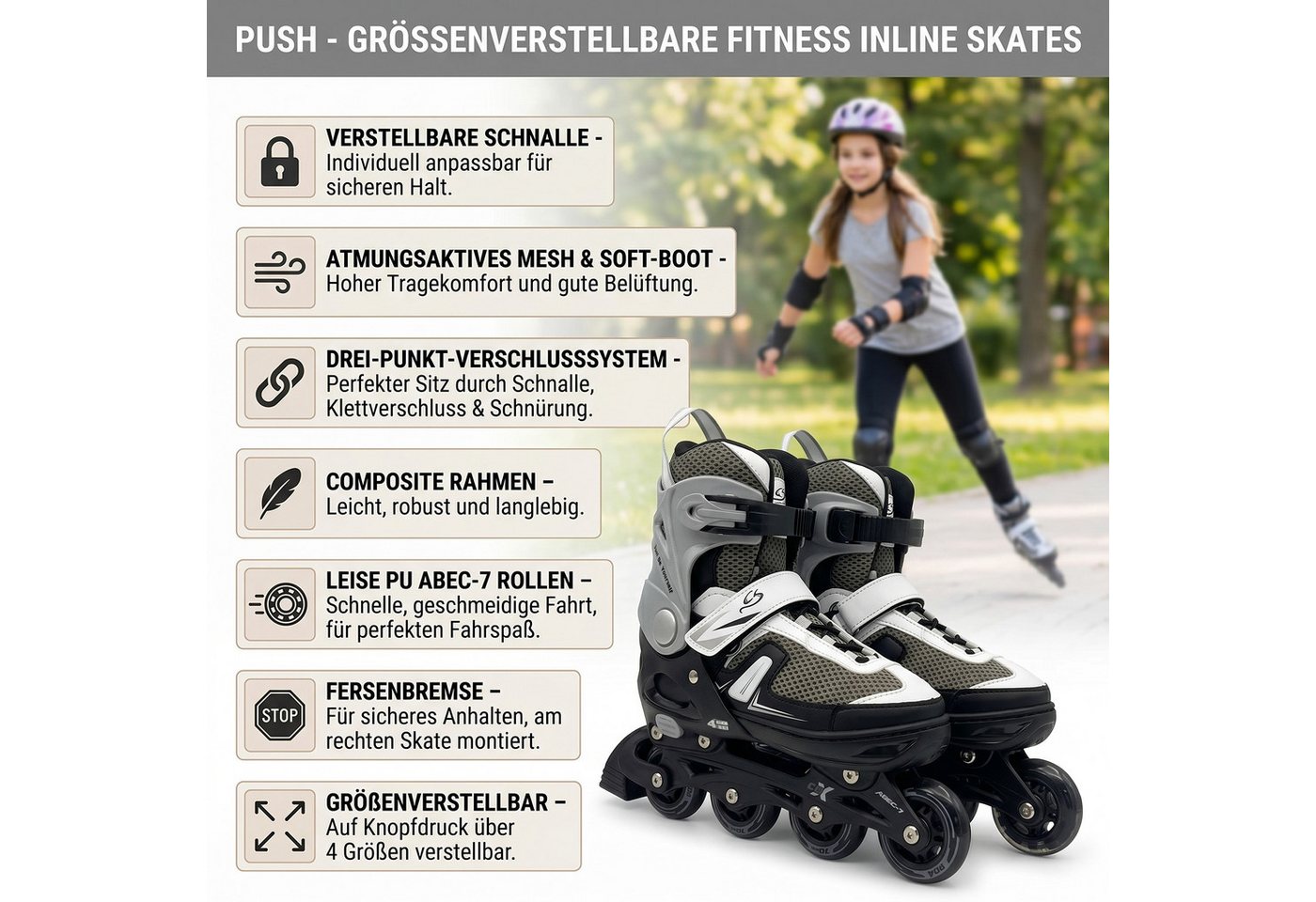 Cox Swain Inlineskates Cox Swain Push 2in1 Inliner & Schlittschuhe S 33-36, (2-St), Mitwachsende Kombi-Skates mit PU-Rollen, ABEC 7 & Edelstahlkufen Bild 2