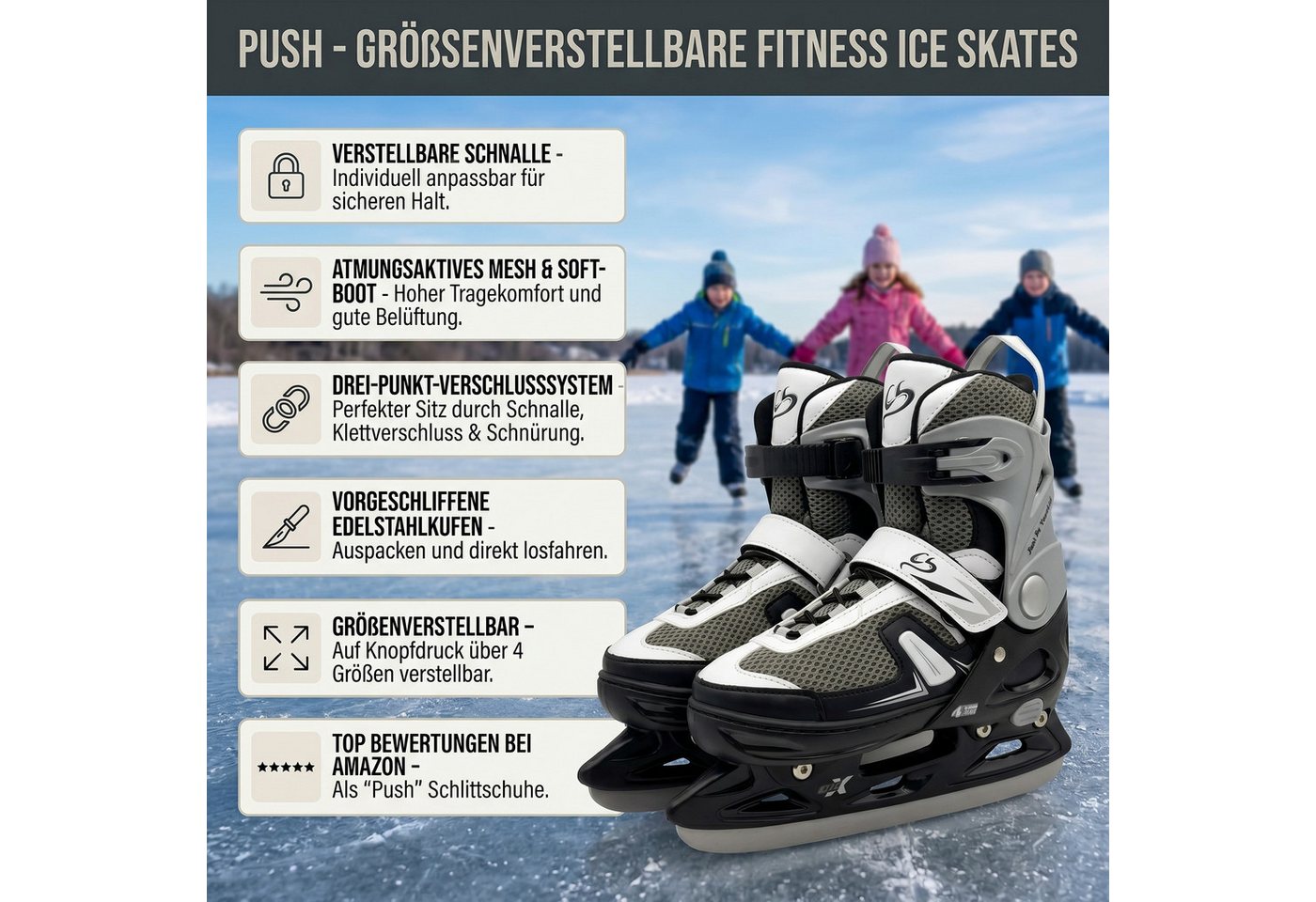 Cox Swain Inlineskates Cox Swain Push 2in1 Inliner & Schlittschuhe S 33-36, (2-St), Mitwachsende Kombi-Skates mit PU-Rollen, ABEC 7 & Edelstahlkufen Bild 5