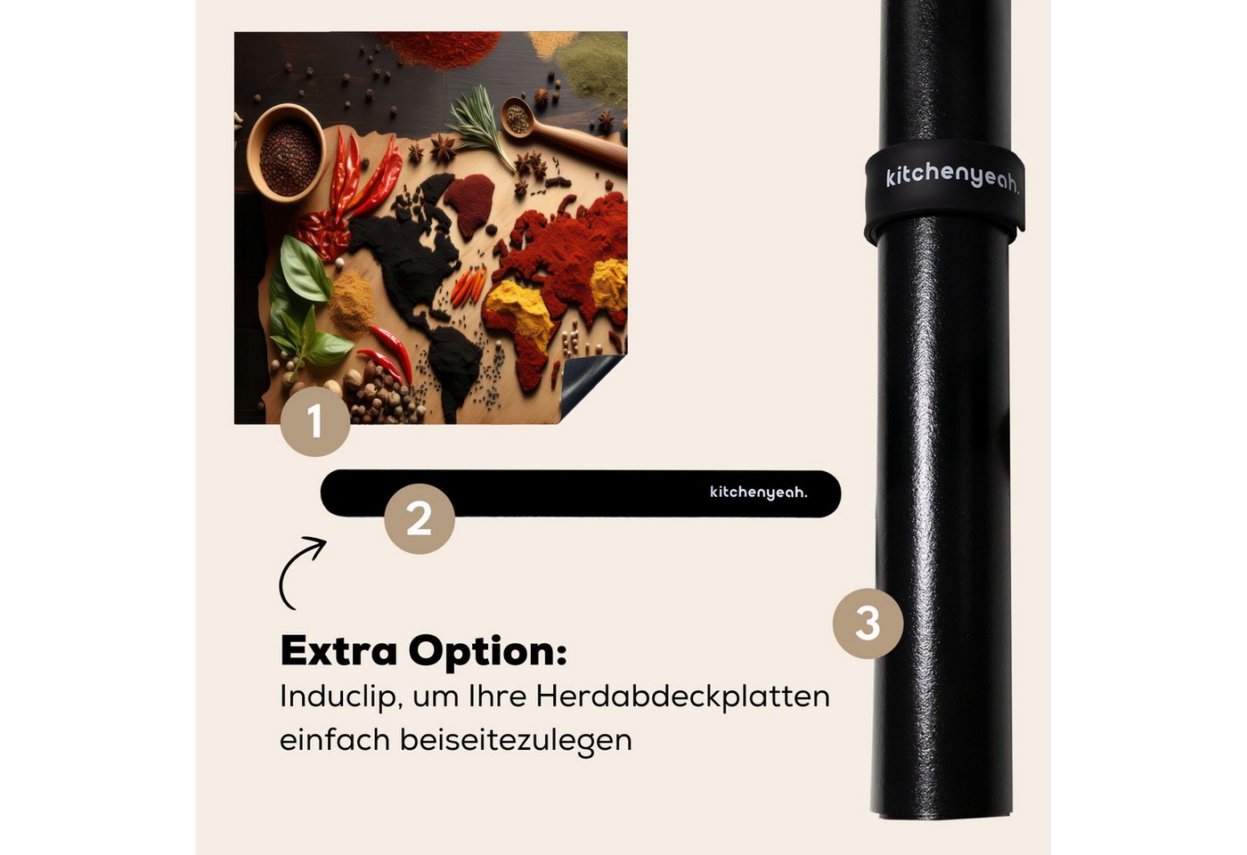 MuchoWow Herd-Abdeckplatte Kräuter - Gewürze - Weltkarte - Braun - Löffel - Farbenfroh, Vinyl, (1 tlg), Herdabdeckplatten für Ceranfeld, Induktionsschutz, 65x55 cm Bild 3
