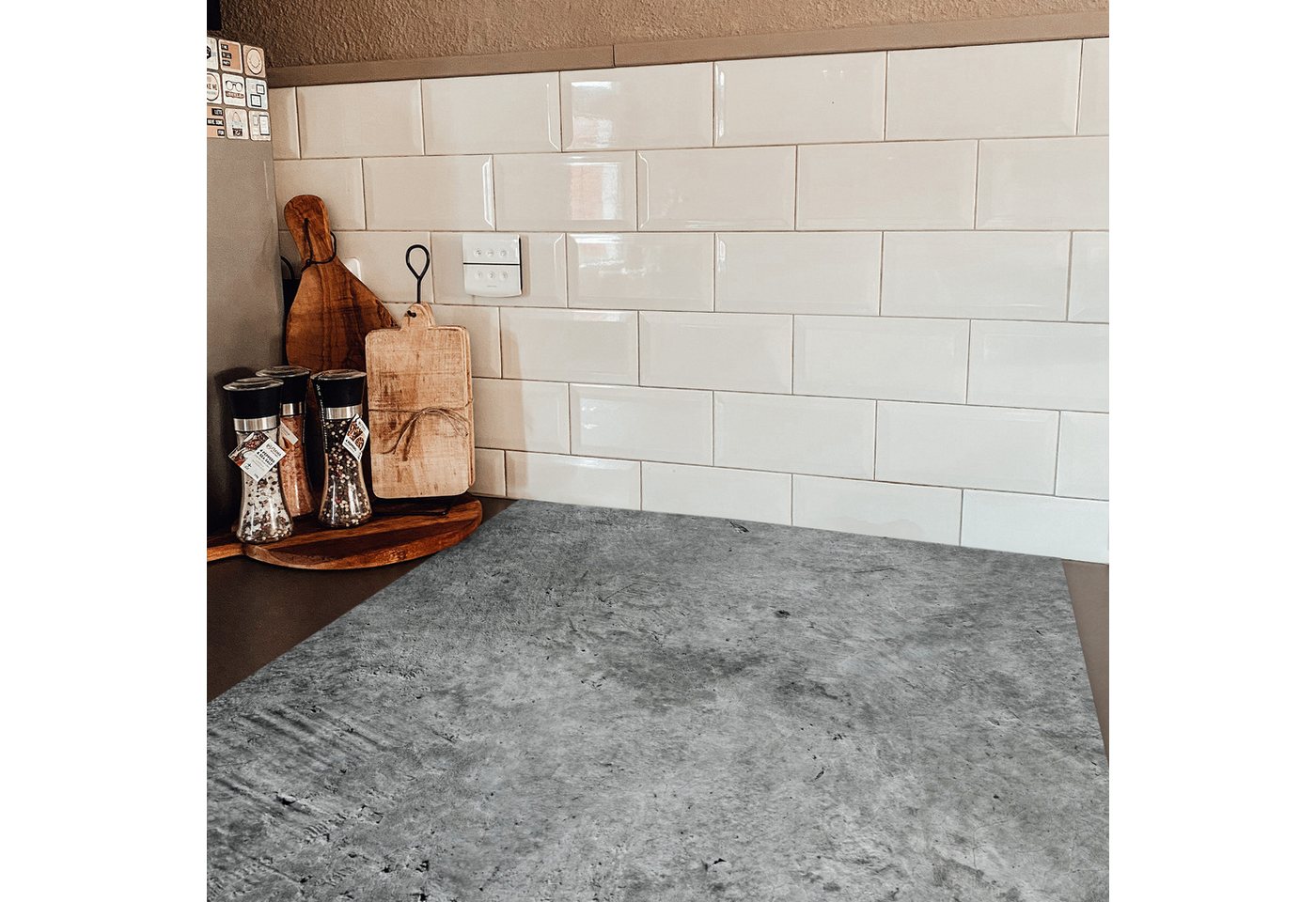 MuchoWow Herd-Abdeckplatte Beton - Schiefer - Grau -Betonstruktur, Vinyl, (1 tlg), Küche Herdabdeckung Ceranfeld Induktionsfeld Vinyl, 60x60 cm