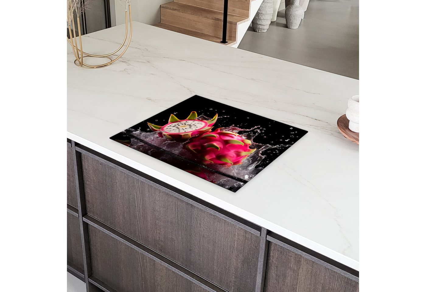 MuchoWow Herd-Abdeckplatte Drachenfrucht - Schwarz - Wasser - Frucht - Frucht, Vinyl, (1 tlg), Herdabdeckplatten für Ceranfeld, Induktionsschutz, 65x55 cm Bild 2