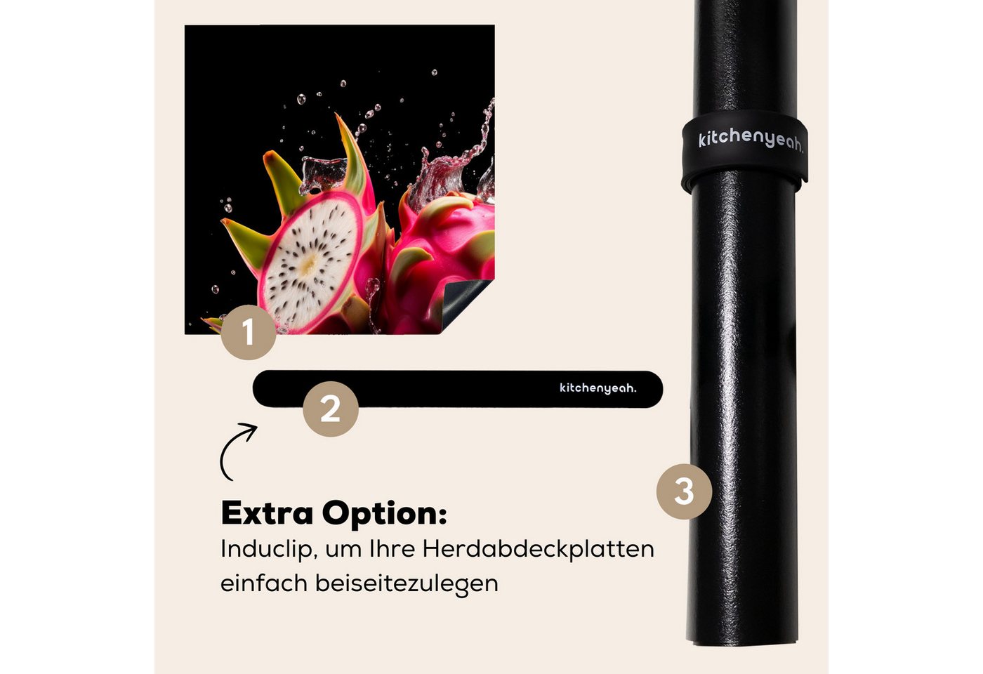 MuchoWow Herd-Abdeckplatte Drachenfrucht - Schwarz - Wasser - Frucht - Frucht, Vinyl, (1 tlg), Herdabdeckplatten für Ceranfeld, Induktionsschutz, 65x55 cm Bild 4