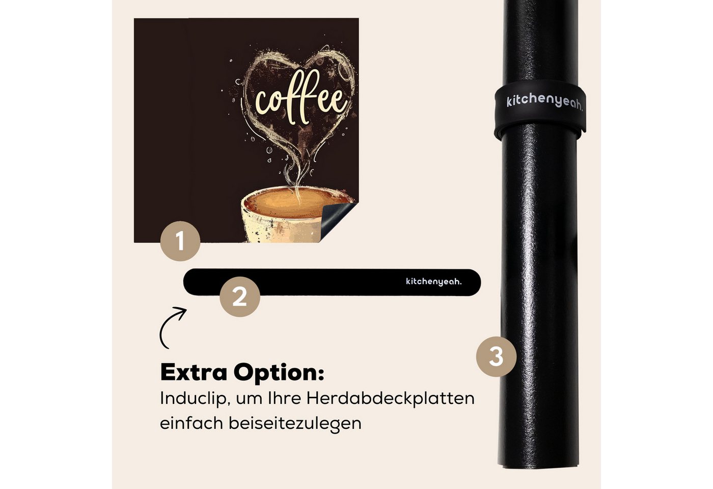 MuchoWow Herd-Abdeckplatte Kaffee - Zitat - Herz - Kaffee, Vinyl, (1 tlg), Abdeckung Induktionskochfeld Schutzmatte, Küche Deko, 65x52 cm Bild 2