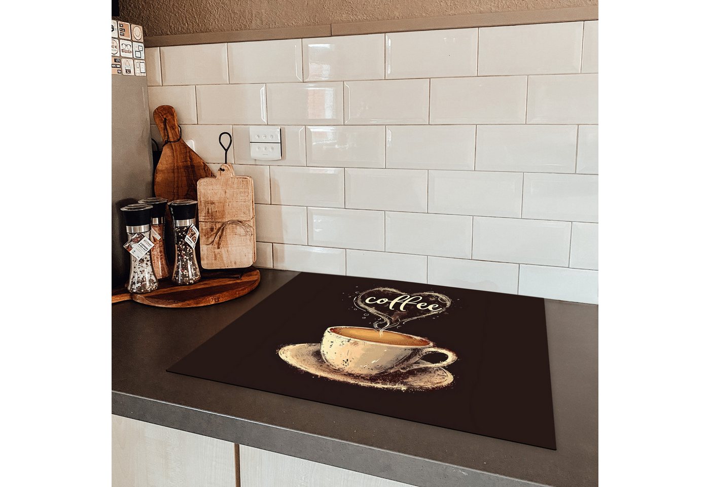 MuchoWow Herd-Abdeckplatte Kaffee - Zitat - Herz - Kaffee, Vinyl, (1 tlg), Abdeckung Induktionskochfeld Schutzmatte, Küche Deko, 65x52 cm Bild 3