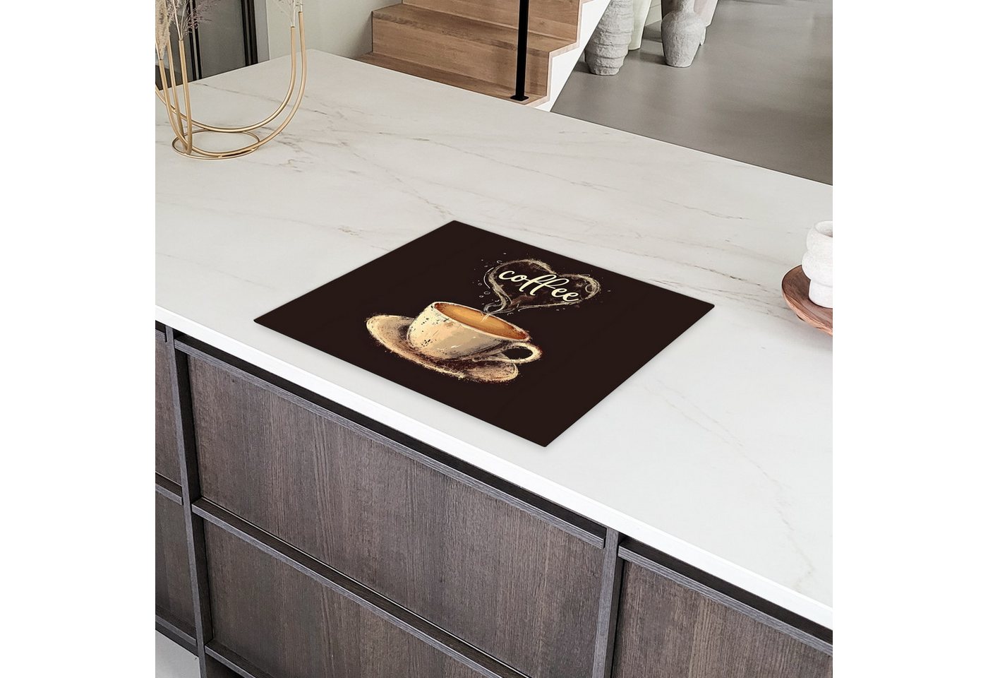 MuchoWow Herd-Abdeckplatte Kaffee - Zitat - Herz - Kaffee, Vinyl, (1 tlg), Abdeckung Induktionskochfeld Schutzmatte, Küche Deko, 65x52 cm Bild 4