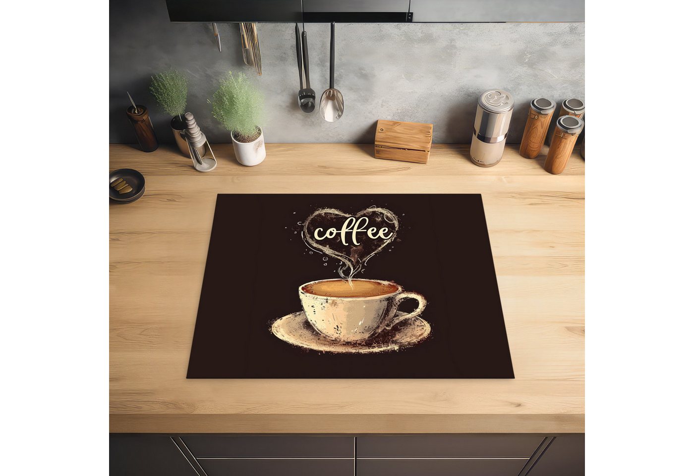 MuchoWow Herd-Abdeckplatte Kaffee - Zitat - Herz - Kaffee, Vinyl, (1 tlg), Abdeckung Induktionskochfeld Schutzmatte, Küche Deko, 65x52 cm Bild 5