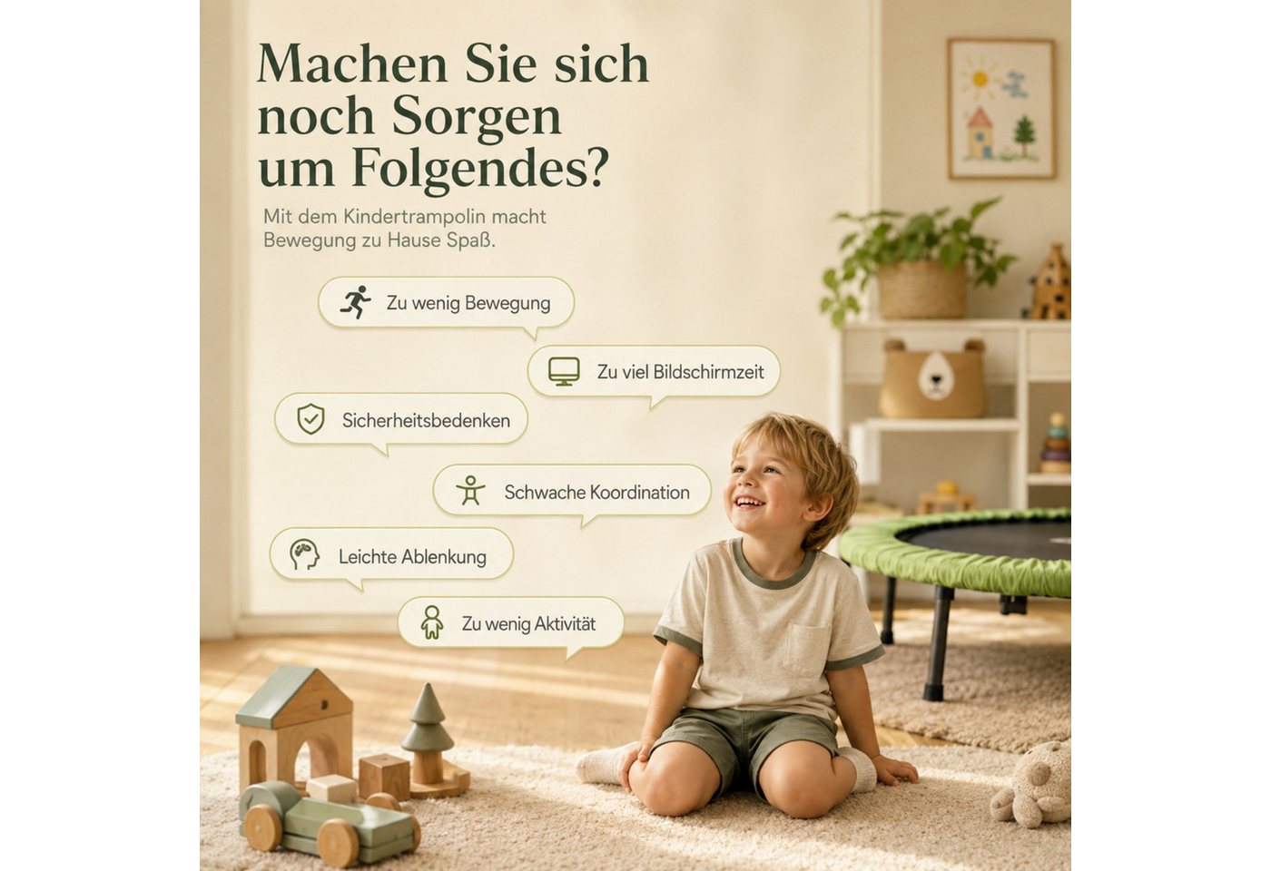 Jumpeak Kindertrampolin Kindertrampolin, Indoor-Trampolin für zu Hause, Kinder-Sprungbett, Ø 120 cm, Höhenverstellbar in drei Positionen, Mit Sicherheitsnetz Bild 2