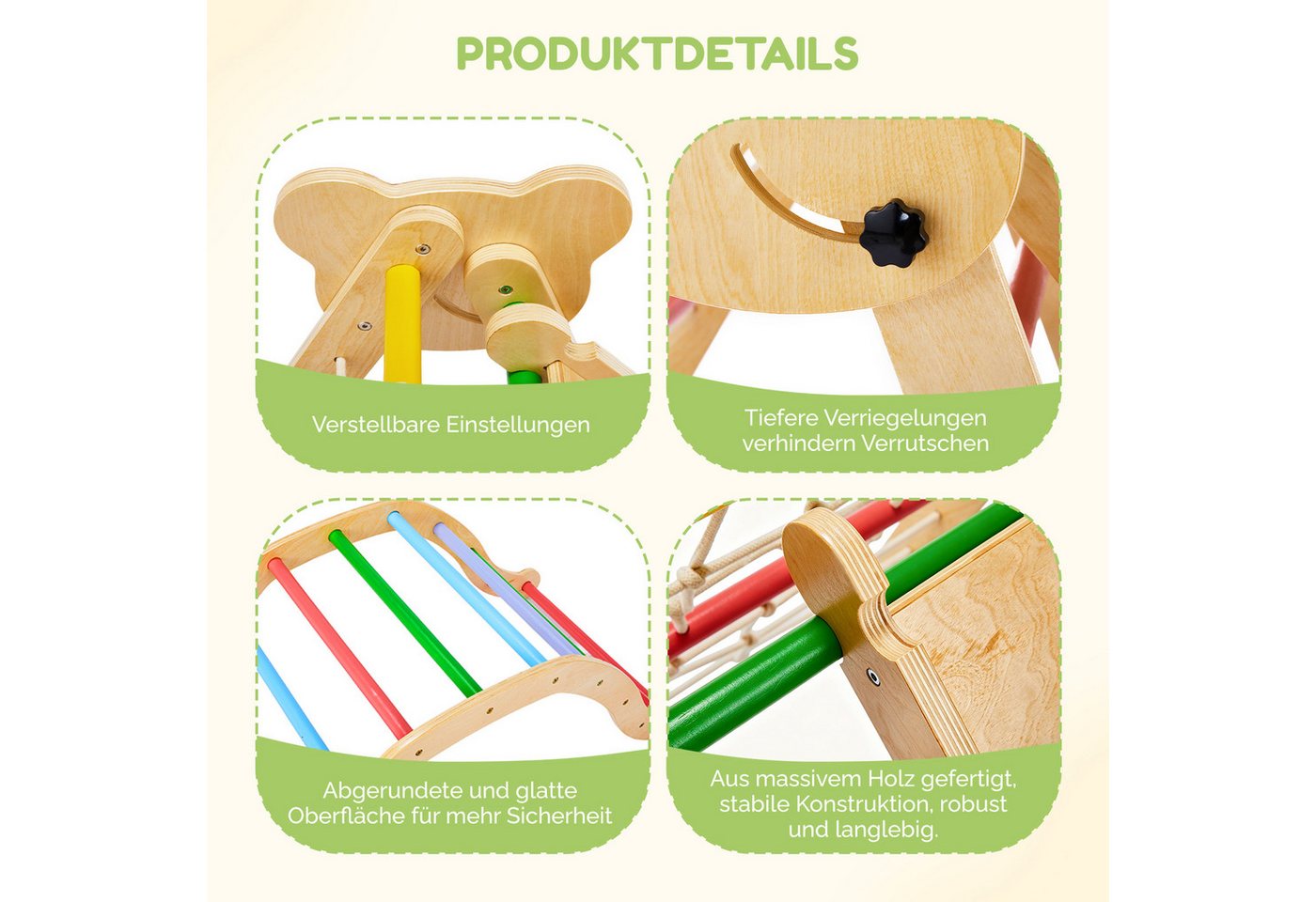 VINGLI Klettergerüst 9-in-1 Montessori Klettergerüst indoor ab 1 Jahr, mit Bärenkopf-Design