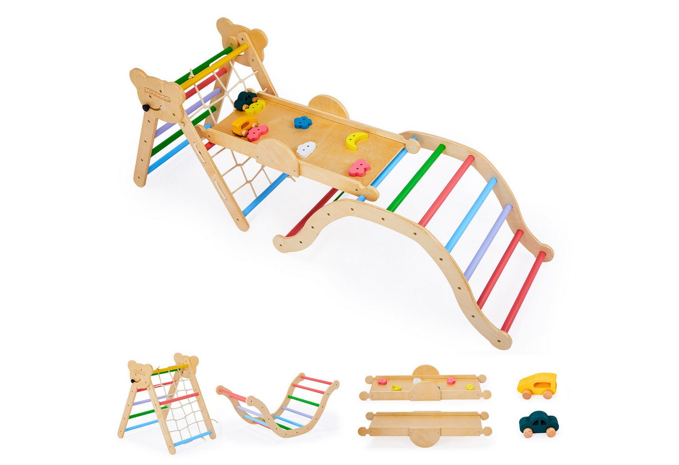 VINGLI Klettergerüst 9-in-1 Montessori Klettergerüst indoor ab 1 Jahr, mit Bärenkopf-Design Bild 2