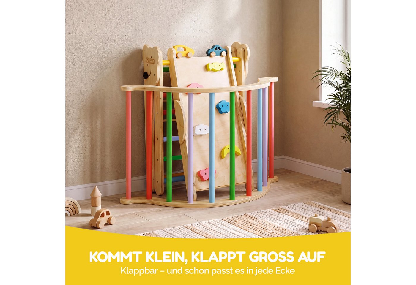 VINGLI Klettergerüst 9-in-1 Montessori Klettergerüst indoor ab 1 Jahr, mit Bärenkopf-Design Bild 3