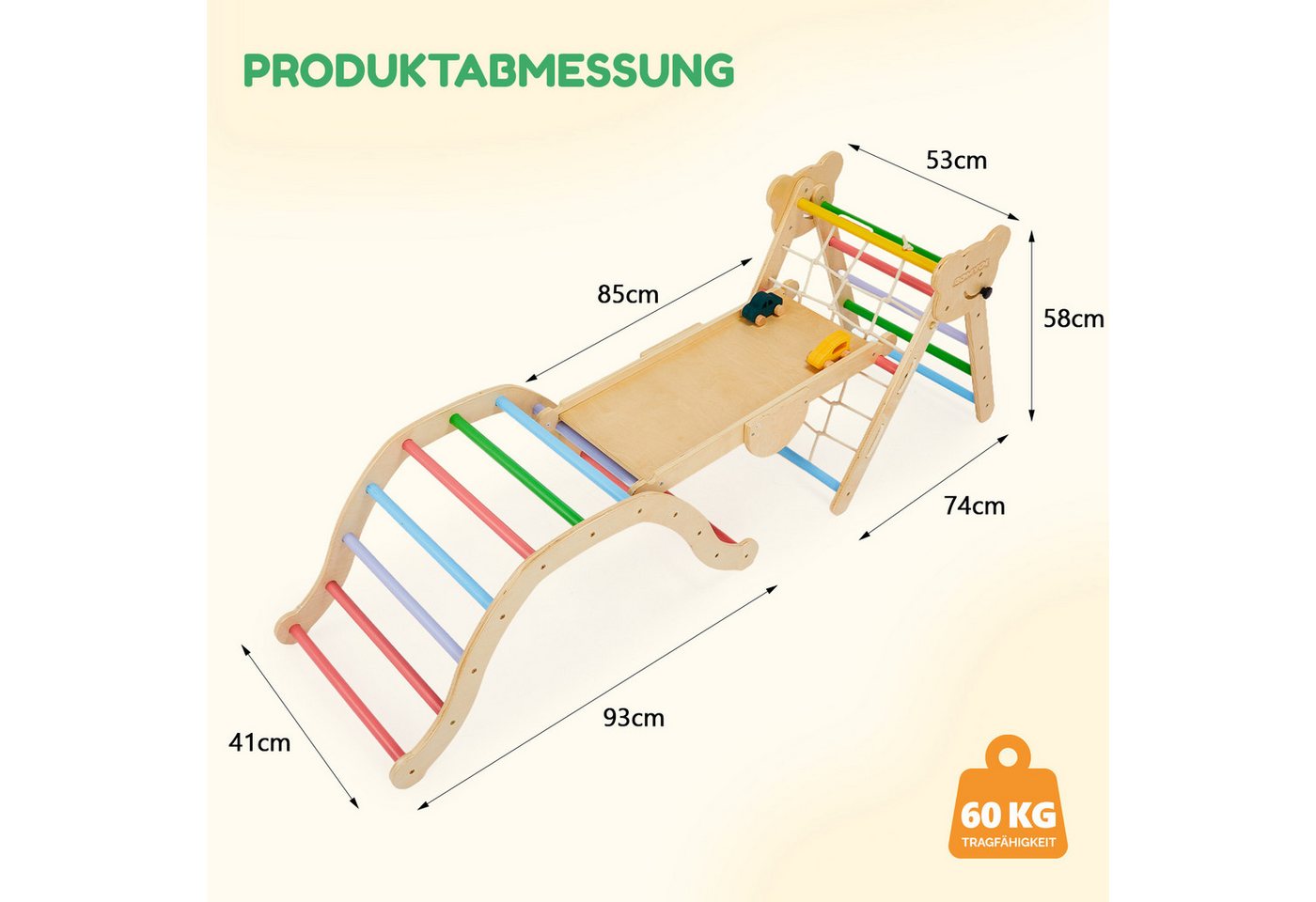 VINGLI Klettergerüst 9-in-1 Montessori Klettergerüst indoor ab 1 Jahr, mit Bärenkopf-Design Bild 4
