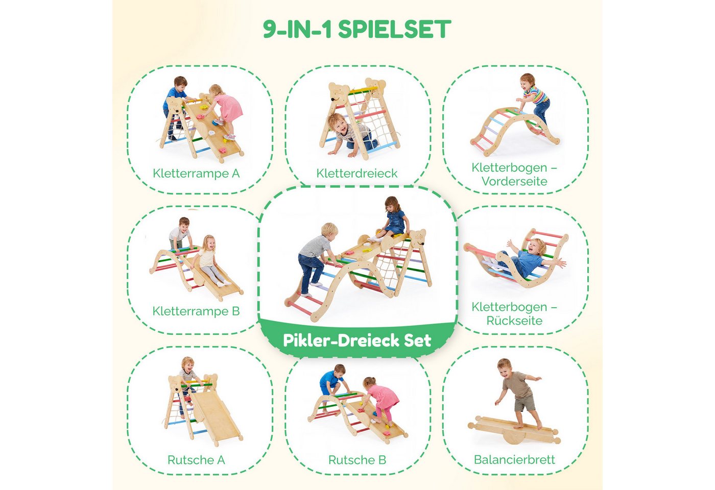 VINGLI Klettergerüst 9-in-1 Montessori Klettergerüst indoor ab 1 Jahr, mit Bärenkopf-Design Bild 5