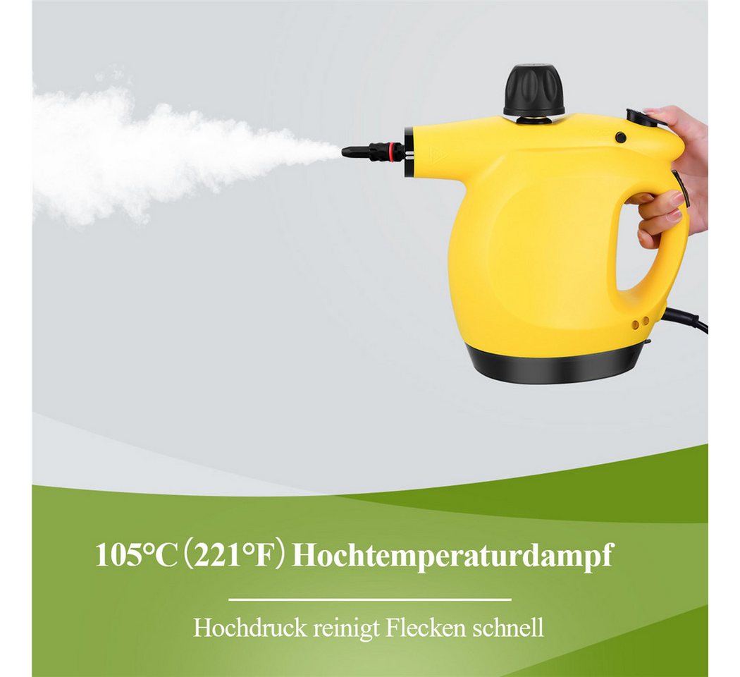 CkeyiN Handdampfreiniger 3,2 bar Hochdruck 450ml Wassertank 9 Zubehörteilen multifunktional, 1250 W, zur chemiefreien Reinigung von Fliesenfugen, Herdplatten, Badezimmern Bild 2