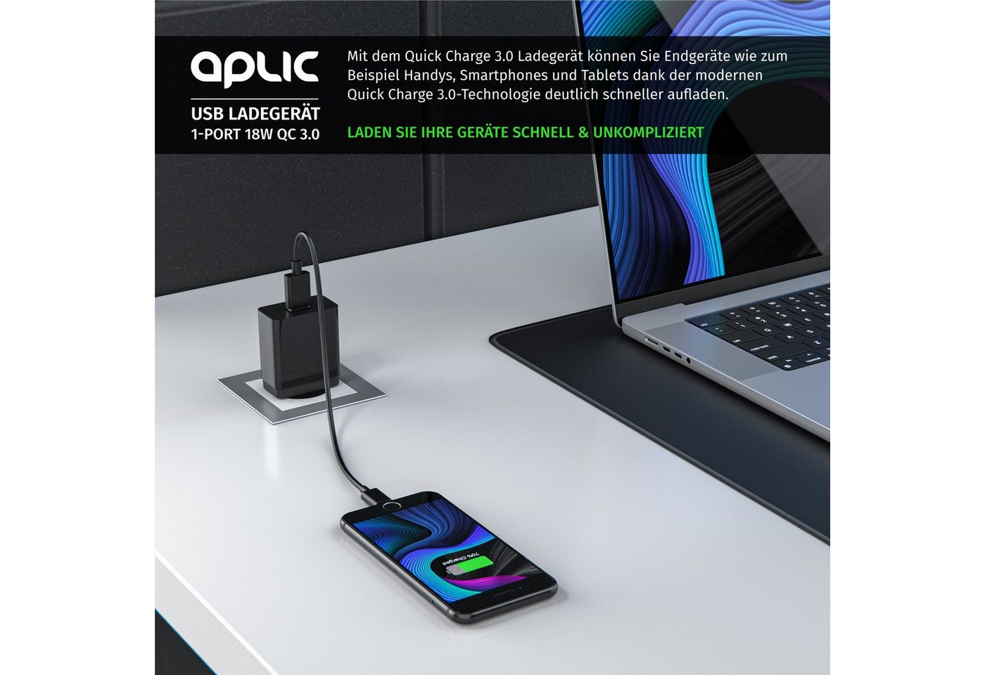 Aplic 2er Set USB Ladegerät Quick Charge 3.0 Netzteil USB-Ladegerät (3000 mA, 2-tlg., Quick Charge 3.0 USB-Ladegerät 1x USB A QC 3.0 Port / max. 3A über QC) Bild 4