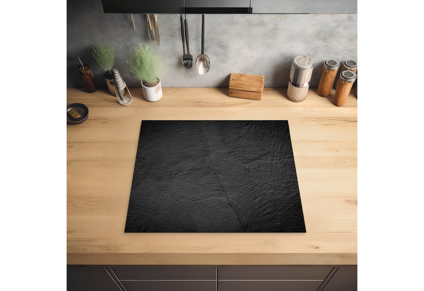 MuchoWow Herd-Abdeckplatte Beton - Schwarz - Industriell, Vinyl, (1 tlg), Abdeckplatte für Ceranfeld, Herd Inductionsmatte, 57x51 cm Bild 4