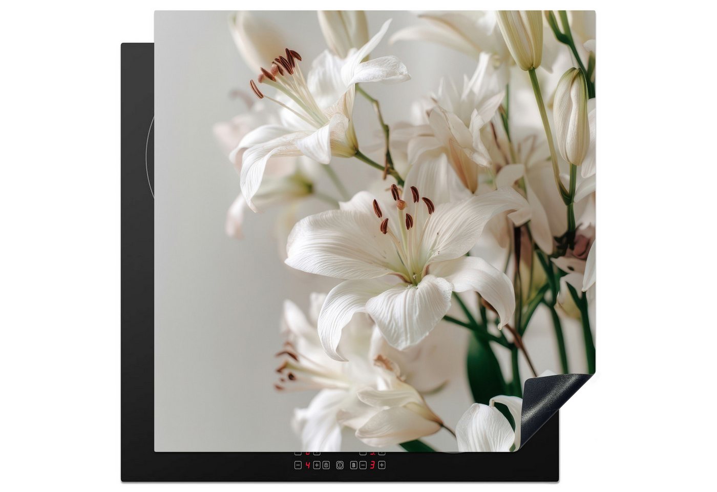 MuchoWow Herd-Abdeckplatte Lilien - Boekte - Weiß - Staubgefäße, Vinyl, (1 tlg), Küche Herdabdeckung Ceranfeld Induktionsfeld Vinyl, 60x60 cm Bild 2