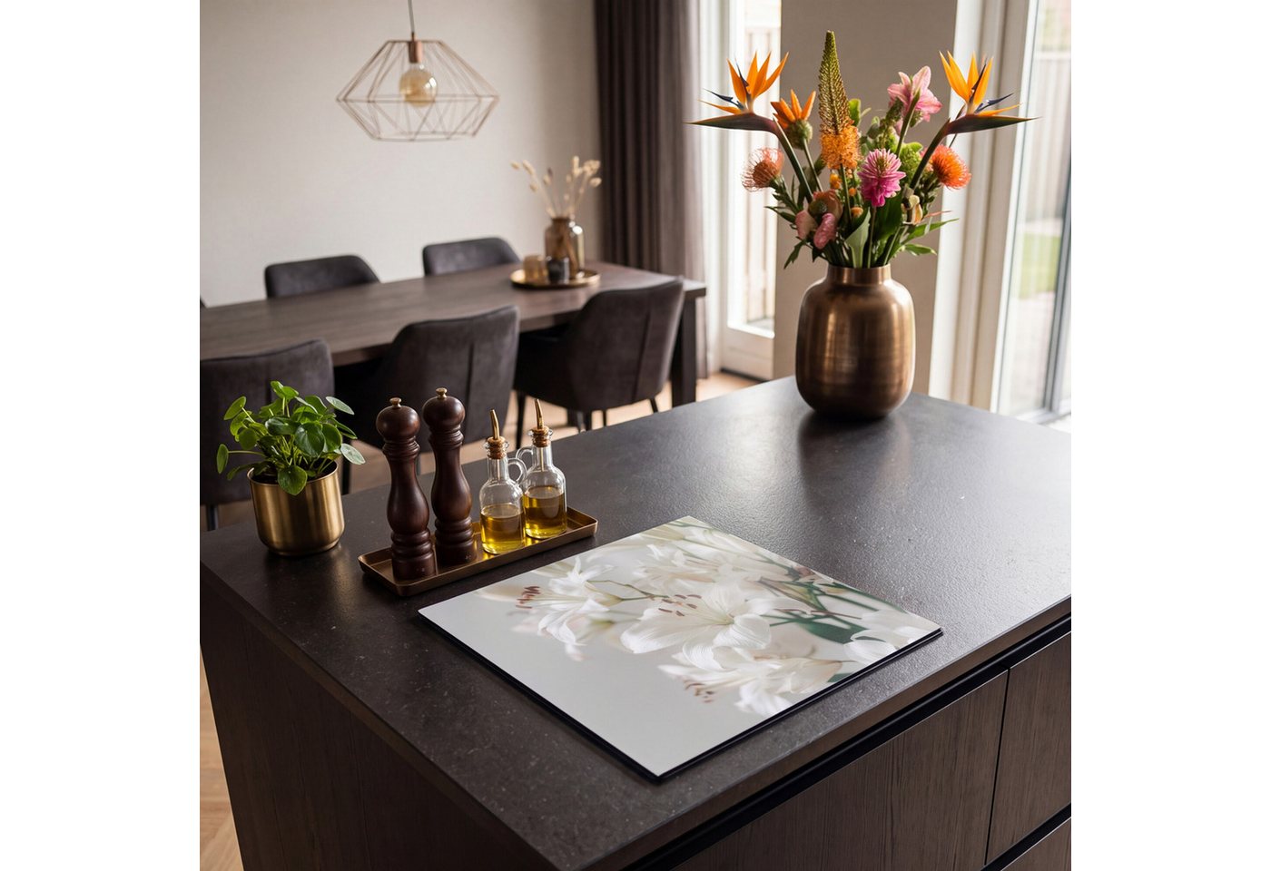 MuchoWow Herd-Abdeckplatte Lilien - Boekte - Weiß - Staubgefäße, Vinyl, (1 tlg), Küche Herdabdeckung Ceranfeld Induktionsfeld Vinyl, 60x60 cm Bild 3
