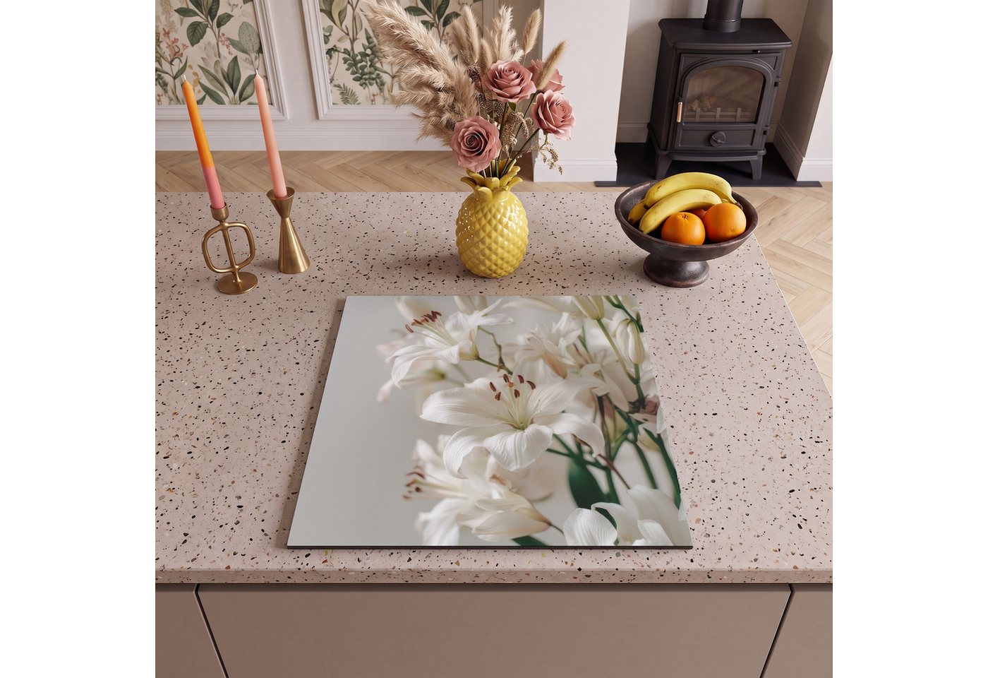 MuchoWow Herd-Abdeckplatte Lilien - Boekte - Weiß - Staubgefäße, Vinyl, (1 tlg), Küche Herdabdeckung Ceranfeld Induktionsfeld Vinyl, 60x60 cm Bild 5