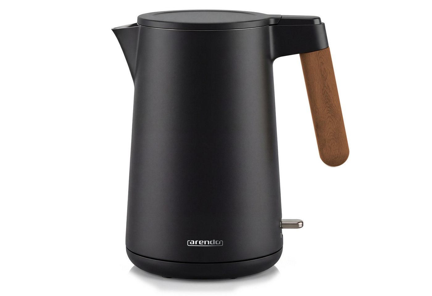 Arendo Wasserkocher Edelstahl, Doppelwand, Cool-Touch, 360° Basis, mit Griff in Holzoptik, 1,5 l, 2200 W, mit Trockengehschutz, Überhitzungsschutz, BPA-frei, GS Geprüft Bild 3