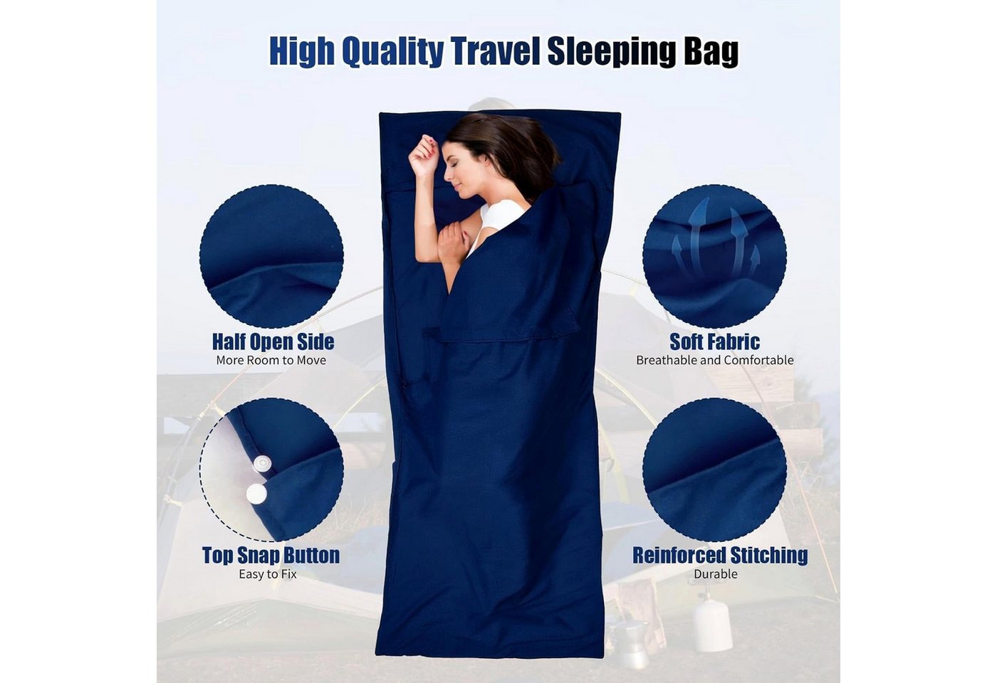Zengi Hüttenschlafsack Reiseschlafsack 90 x 220 cm ultraleicht mit Kissenfach, atmungsaktiv (Set, 2 tlg., Schlafsack und Aufbewahrungstasche), Maschinenwaschbar, reißfest, kompakt für Camping, Hotel und Hostel Bild 4