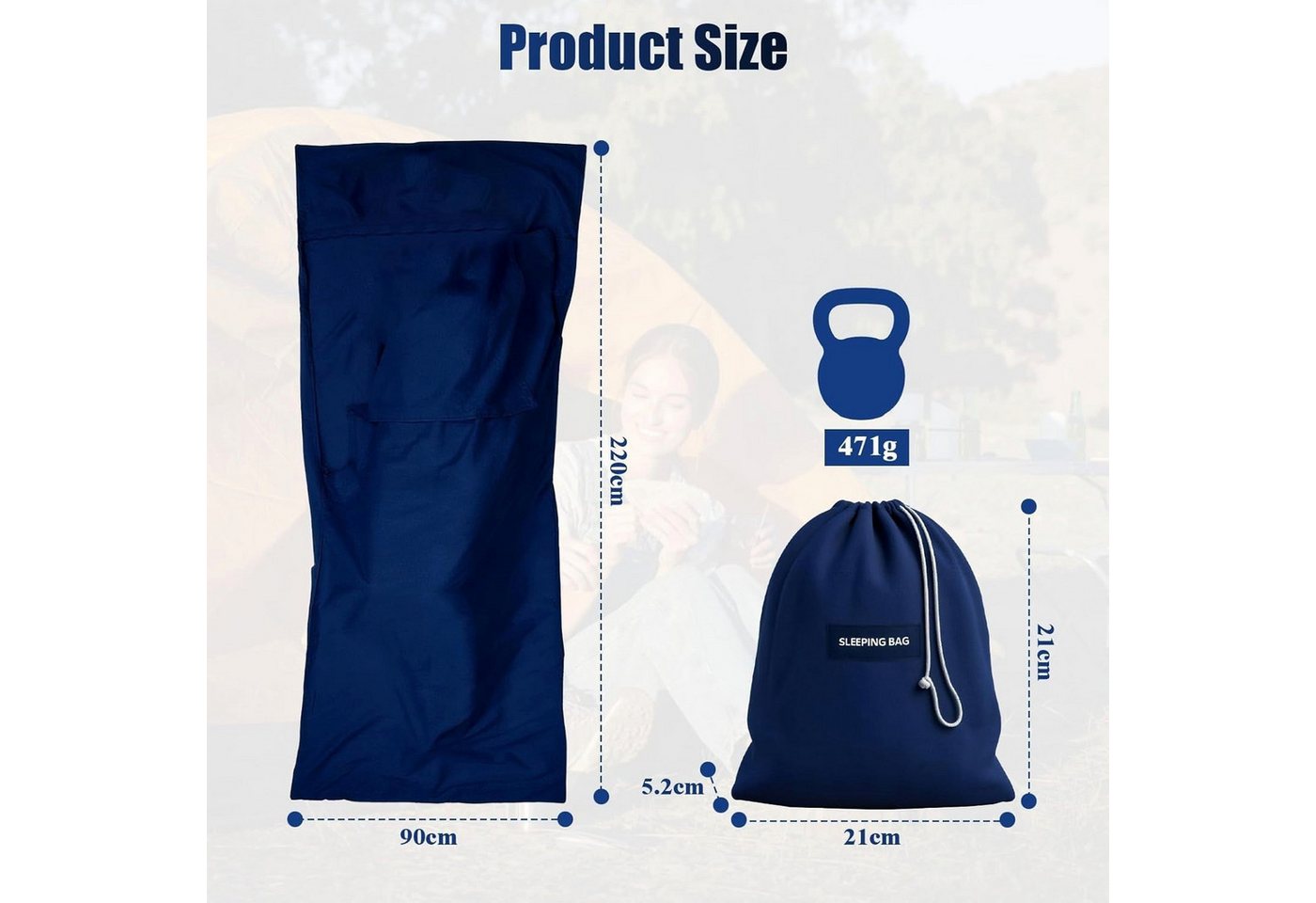 Zengi Hüttenschlafsack Reiseschlafsack 90 x 220 cm ultraleicht mit Kissenfach, atmungsaktiv (Set, 2 tlg., Schlafsack und Aufbewahrungstasche), Maschinenwaschbar, reißfest, kompakt für Camping, Hotel und Hostel Bild 5