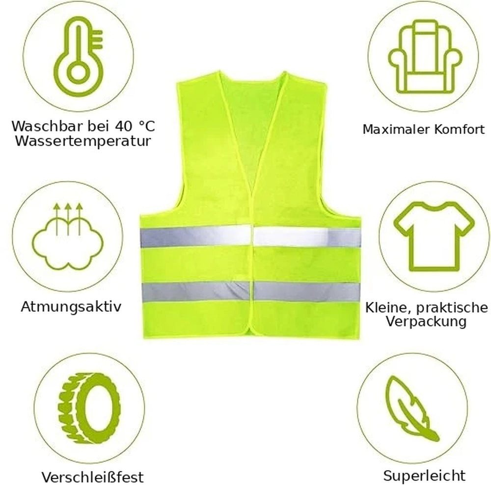 Zengi Warnweste Zengi Warnweste 6er-Set neongrün mit 360° umlaufenden Reflexstreifen (Set, 6-tlg., 6er-Set) Hohe 360°-Sichtbarkeit, atmungsaktiv, faltbar und mit Klettverschluss Bild 2