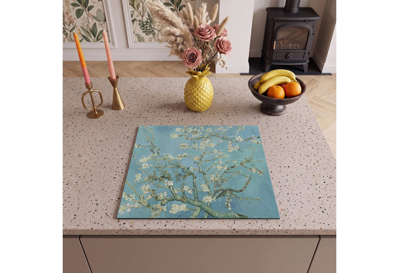 MuchoWow Herd-Abdeckplatte Van Gogh - Mandelblüte - Alte Meister - Kunst - Vintage, Vinyl, (1 tlg), Abdeckung Induktionskochfeld Schutzmatte, Küche Deko, 65x52 cm Bild 3