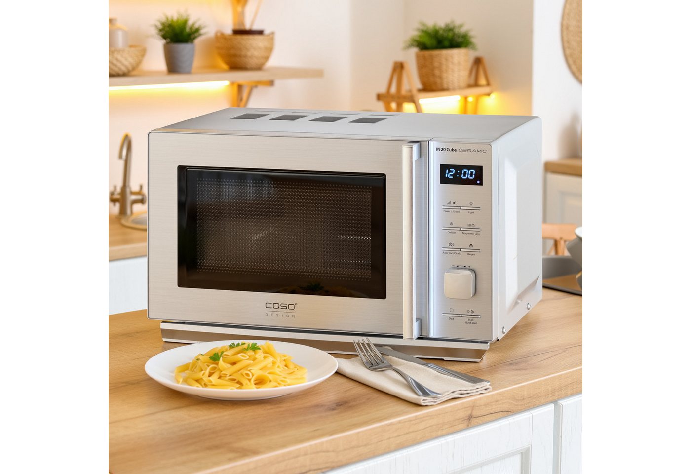 Caso Mikrowelle M 20 Cube Ceramic, Mikrowelle, 20 l, Timerfunktion, 8 Automatikprogramme, 10 Leistungsstufen