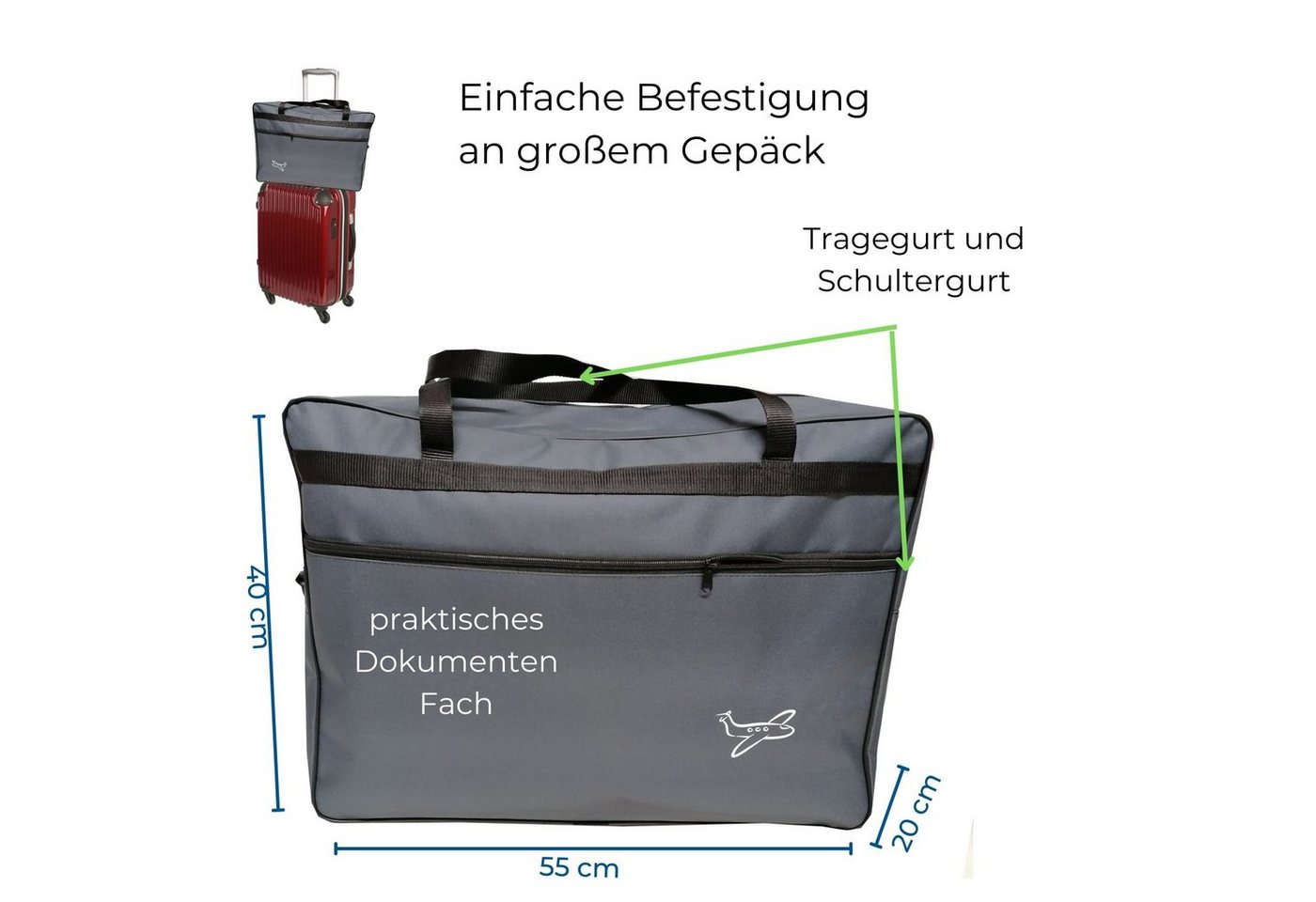 Aves-24 Reisetasche REISETASCHE 55 x 40 x 20 cm Boardgepäck Reise Koffer HANDGEPÄCK, Grau Bild 4