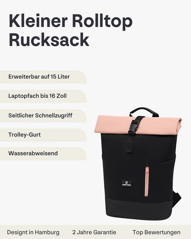 Johnny Urban Cityrucksack Luca Small Rolltop Rucksack (1-tlg), Gepolstertes Laptopfach, Wasserabweisend